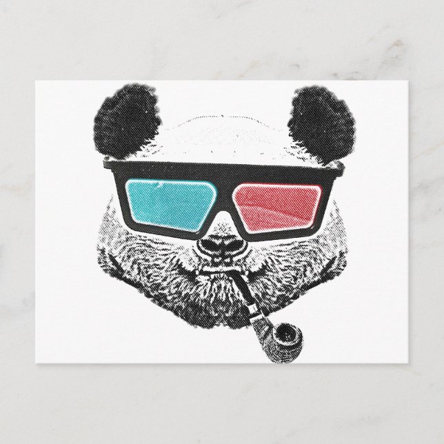 Carte Postale Panda vintage lunettes 3D (Devant)