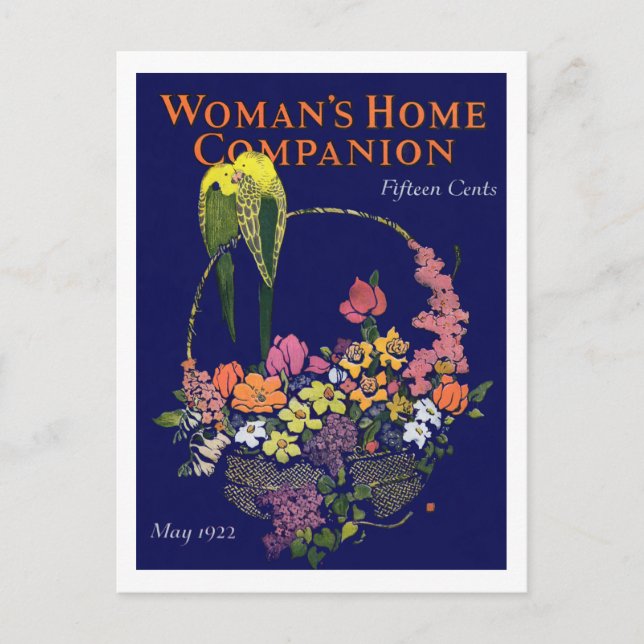 Carte Postale Panier à fleurs et oiseaux des années 1920 (Devant)