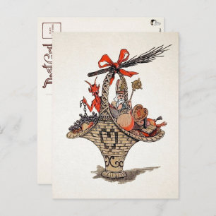 Carte postale Panier cadeau Krampus et Père Noël v