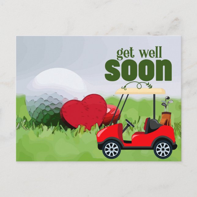 Carte Postale Panier de golf se remettre bientôt pour Golfer Car (Devant)