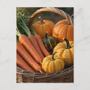 Carte Postale Panier de récolte rustique citrouilles carottes