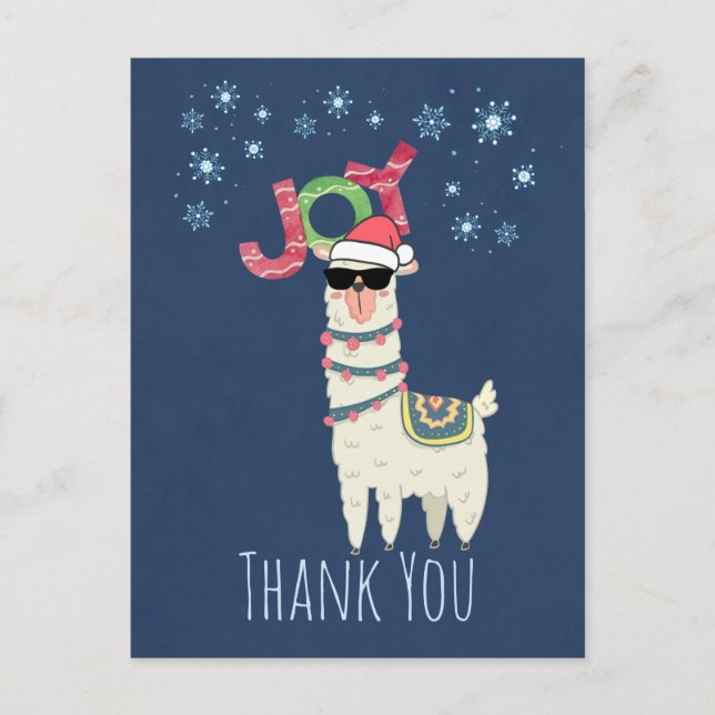 Carte Postale Panier de vacances Merci avec Llama de Noël (Devant)