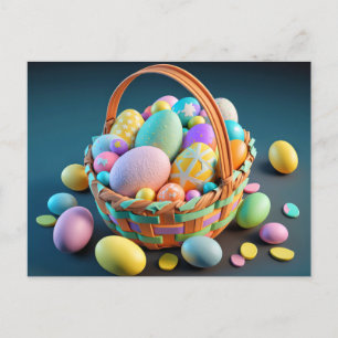 Carte Postale Panier D'Oeufs De Pâques Colorés