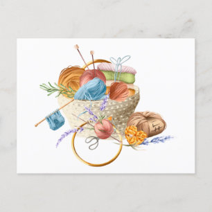 Carte Postale Panier en fils de tricot pour Tricot