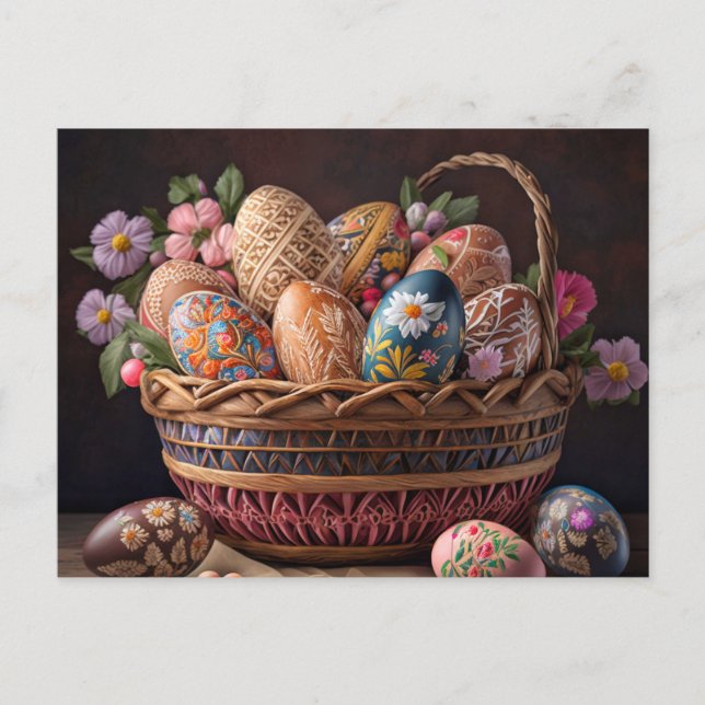 Carte Postale Panier Festif Vibrant Des Oeufs De Pâques (Devant)