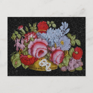 Carte Postale Panier floral sur marbre noir arrière - plan