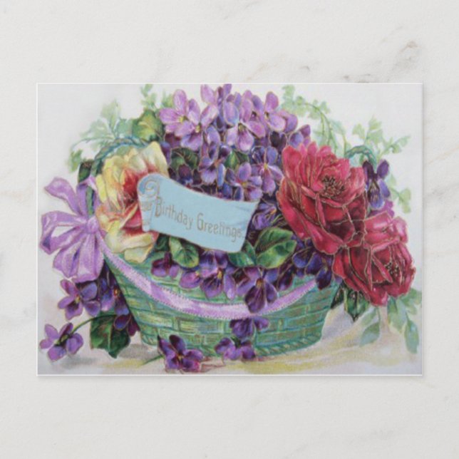Carte Postale Panier Rose Voilet Fleurs florales (Devant)