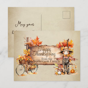 Carte Postale Panneau bon thanksgiving bois & Scène d'automne