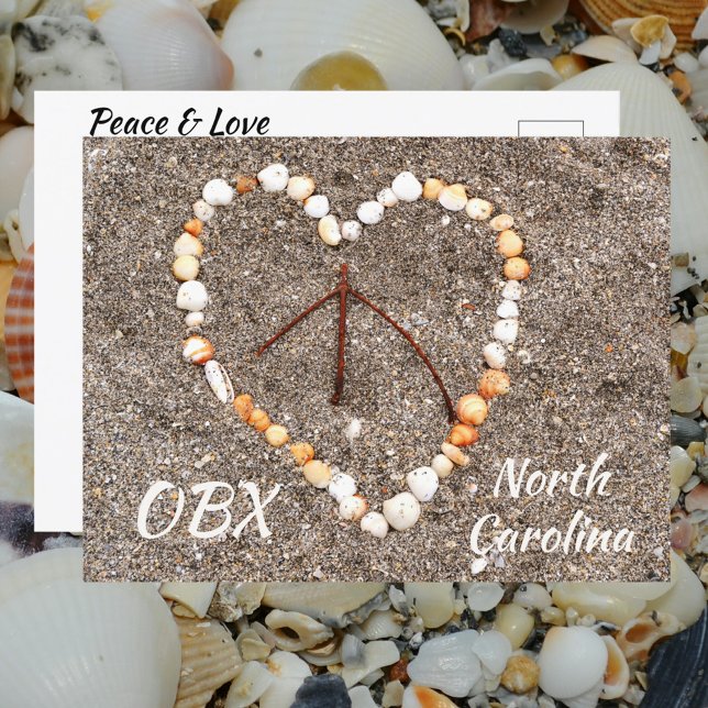 Carte Postale Panneau de paix Coeur des coquillages OBX NC (Créateur téléchargé)
