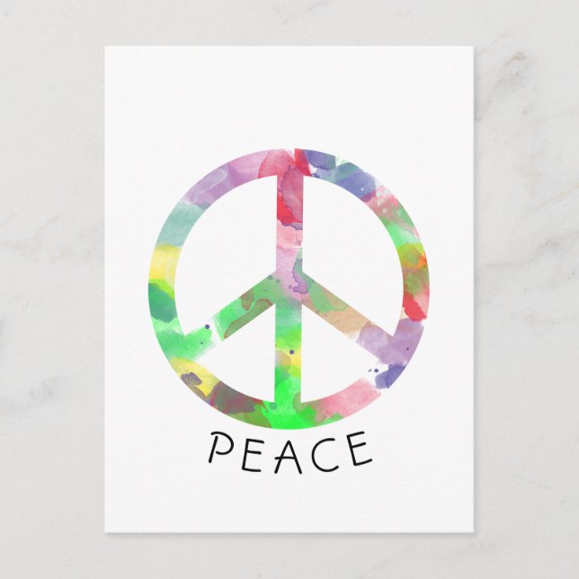Carte Postale Panneau de paix couleur aquarelle (Devant)
