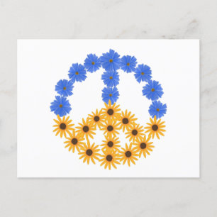 Carte Postale Panneau de Paix Fleurs de Soleil Jaunes Bleues Cos