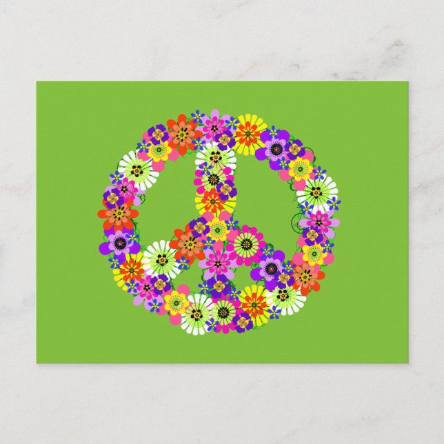 Carte Postale Panneau de paix Floral sur Lime Green (Devant)