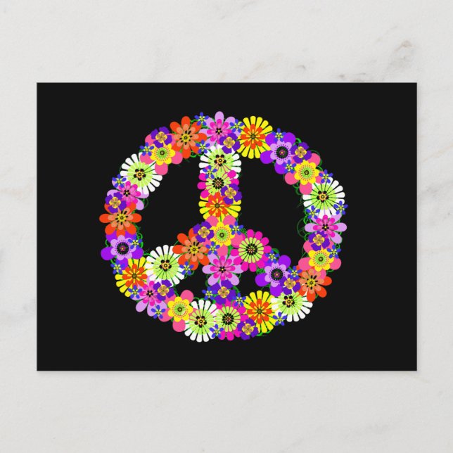 Carte Postale Panneau de paix Floral sur noir (Devant)