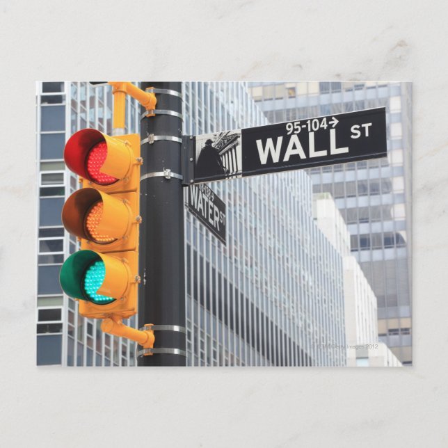Carte Postale Panneau de signalisation lumineuse et Wall Street (Devant)