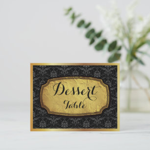 Carte Postale Panneau de table de dessert en damas noir or éléga