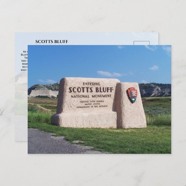 Carte Postale Panneau d'entrée, monument national de Scotts Bluf (Devant / Derrière)