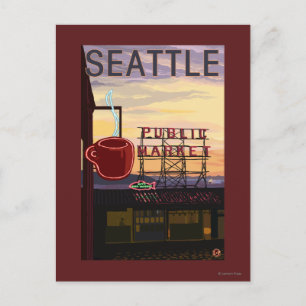 Carte Postale Panneau du marché de SeattlePike Place et vue sur 