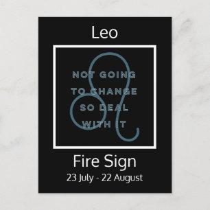 Carte Postale Panneau Leo Zodiac Citation amusante en bleu et bl