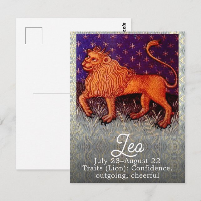 Carte Postale Panneau Lion Zodiac Lion Horoscope Anniversaire (Devant / Derrière)