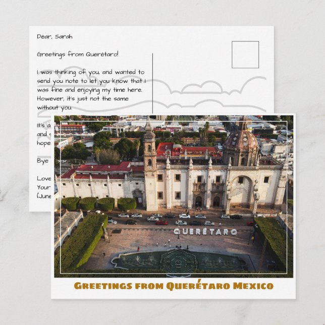 Carte Postale Panneau Mexique Querétaro et cour (Devant / Derrière)