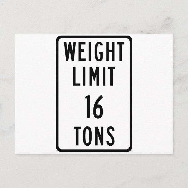 Carte Postale Panneau Poids Limite 16 Tonnes (Devant)