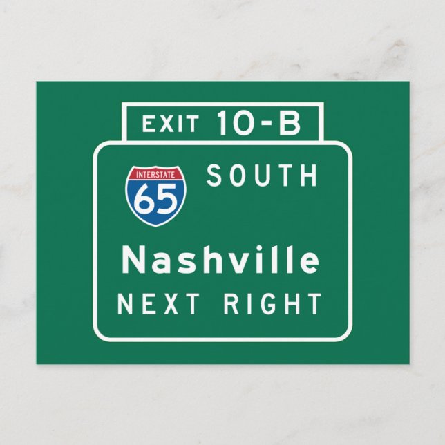 Carte Postale Panneau routier de Nashville, TN (Devant)