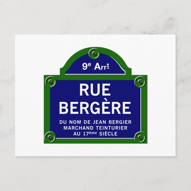 Carte Postale Panneau rue Bergere, Paris (Devant)