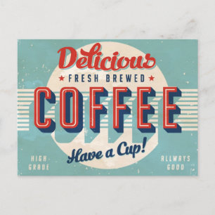 Carte Postale Panneau vintage - Café frais brassé