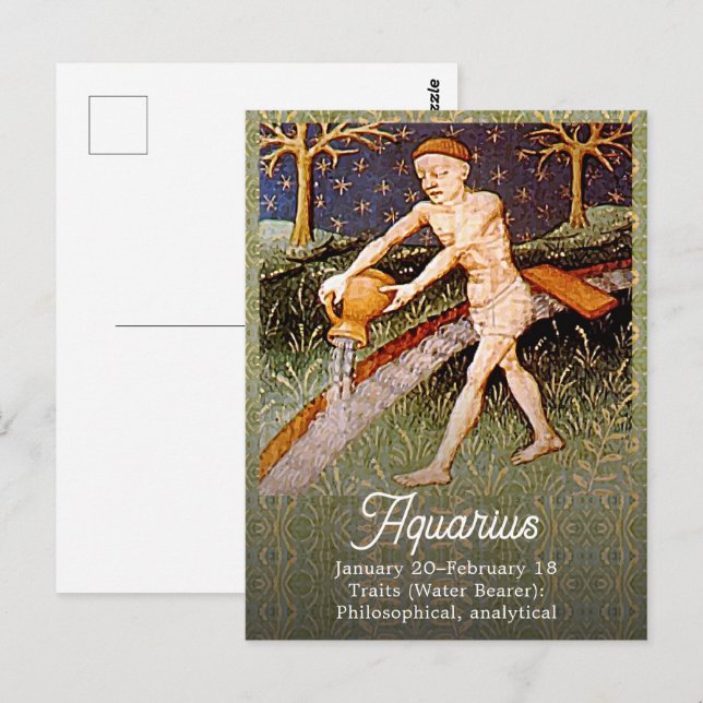 Carte Postale Panneau Zodiac du porteur d'eau Aquarius Fête d'an (Devant / Derrière)