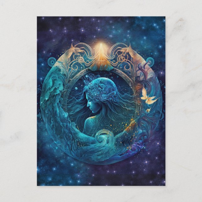 Carte Postale Panneau Zodiaque Aquarius Design aquarelle (Devant)