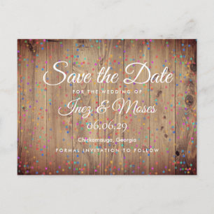 Carte Postale Panneaux de bois rustique Confettis arc-en-ciel En
