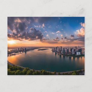 Carte Postale Panorama de la ville au coucher du soleil