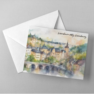 Carte Postale Panorama de la ville de Luxembourg en aquarelle