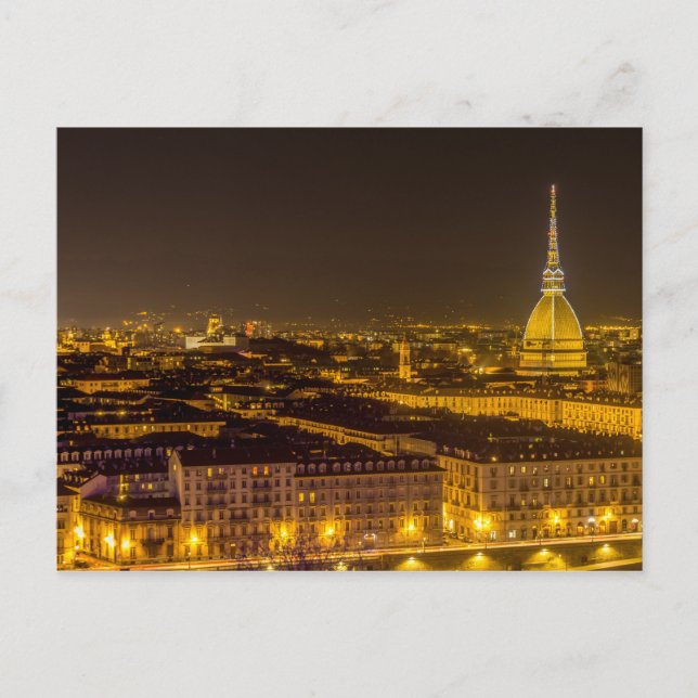Carte Postale Panorama de Turin avec la mole Antonelliana la nui (Devant)