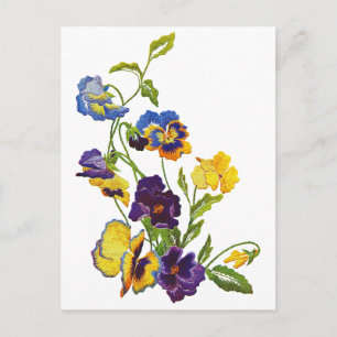 Carte Postale Pansies brodées Art Nouveau