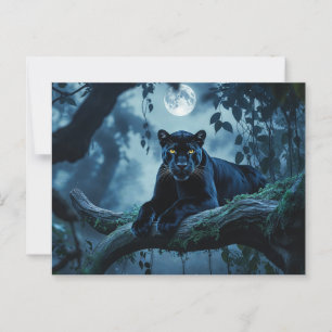Carte Postale Panthère noire sur une branche d'arbre sous la lun