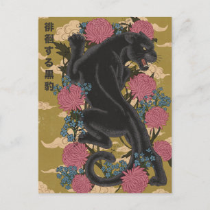 Carte Postale Panthère parmi les fleurs 