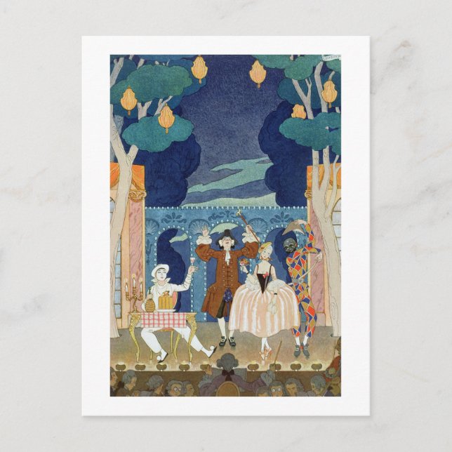 Carte Postale Pantomime Stage, illustration pour Fetes Galantes (Devant)