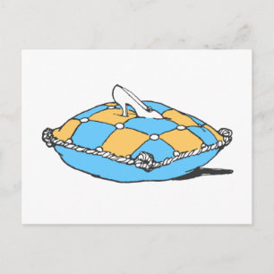 Carte Postale Pantoufle de Cendrillon sur un oreiller sarcelle o