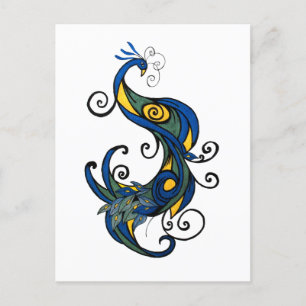 Carte Postale Paon Abstrait