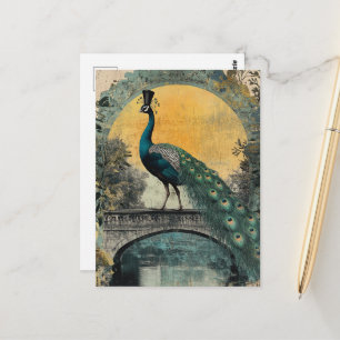 Carte Postale Paon dans un chapeau haut de forme sur un pont