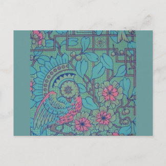 Carte Postale Paon Floral Rétro