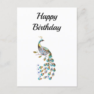Carte Postale Paon | Joyeux anniversaire | Minimal