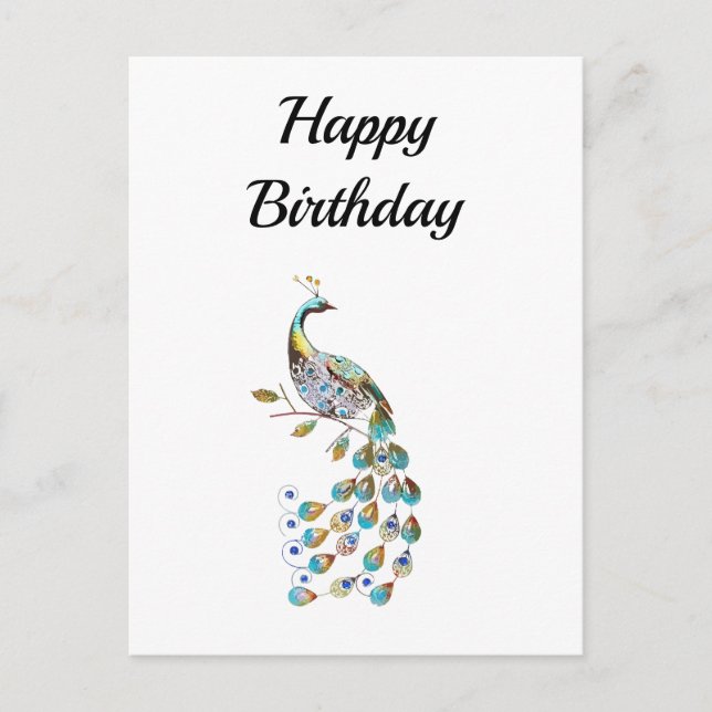 Carte Postale Paon | Joyeux anniversaire | Minimal (Devant)