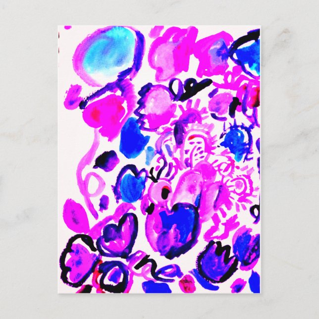 Carte Postale Paon violet à l'aquarelle  (Devant)