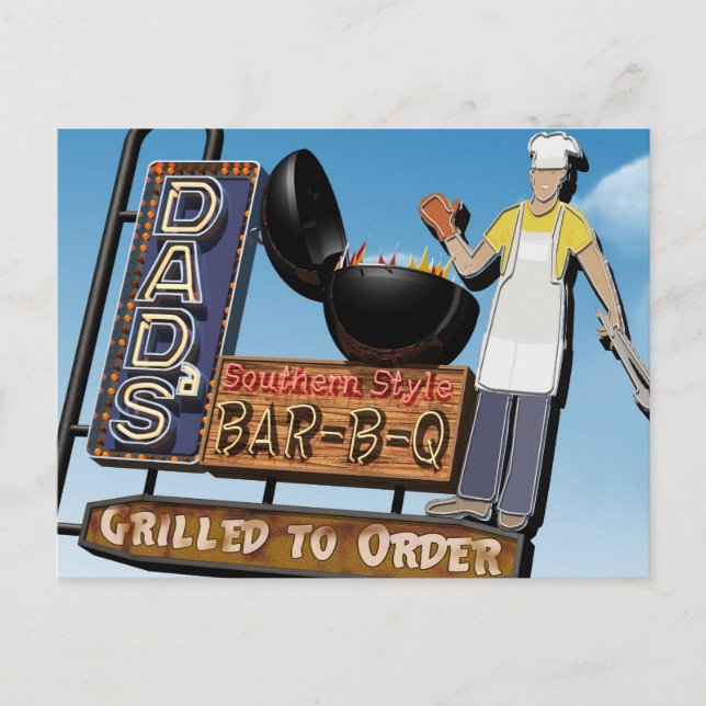 Carte Postale Papa Bar-B-Q Retro Neon Sign Postcard (Devant)
