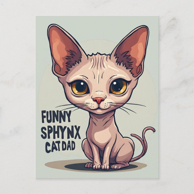 Carte Postale Papa Chat Sphynx Drôle - Art de Dessin Animé (Devant)