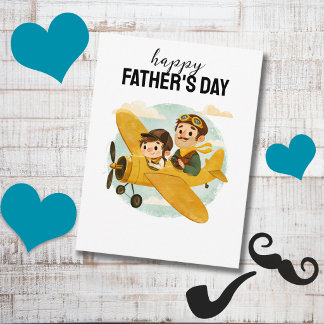 Carte Postale Papa pilotant un avion nuages mignon Joyeux annive