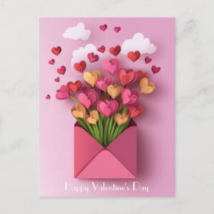 Carte Postale Papercut Heart and Clouds Salutation de Valentine