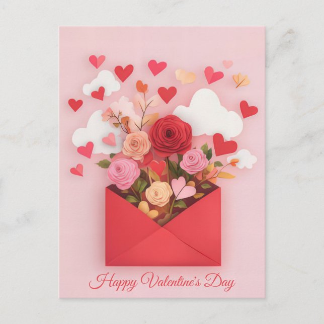Carte Postale Papercut Heart and Flowers Valentine's Greeting (Devant)